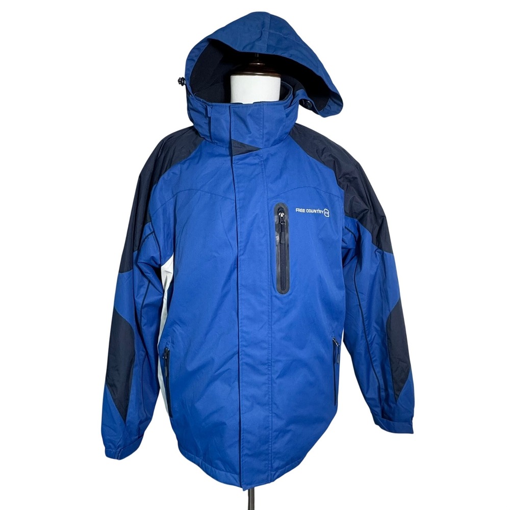 FREE COUNTRY Men's XLT Ski Snowboard Jacket Blue‎ Black FCXtreme Removable Hood